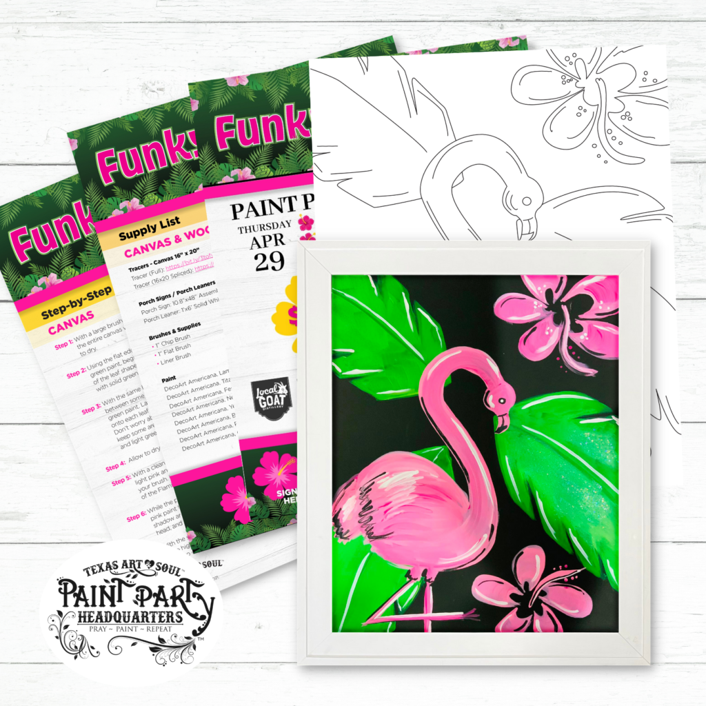 funky flamingo paint party marketing materials