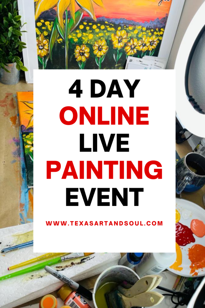 4 Day online live painting event with image of acrylic painting of a sunflower landscape
