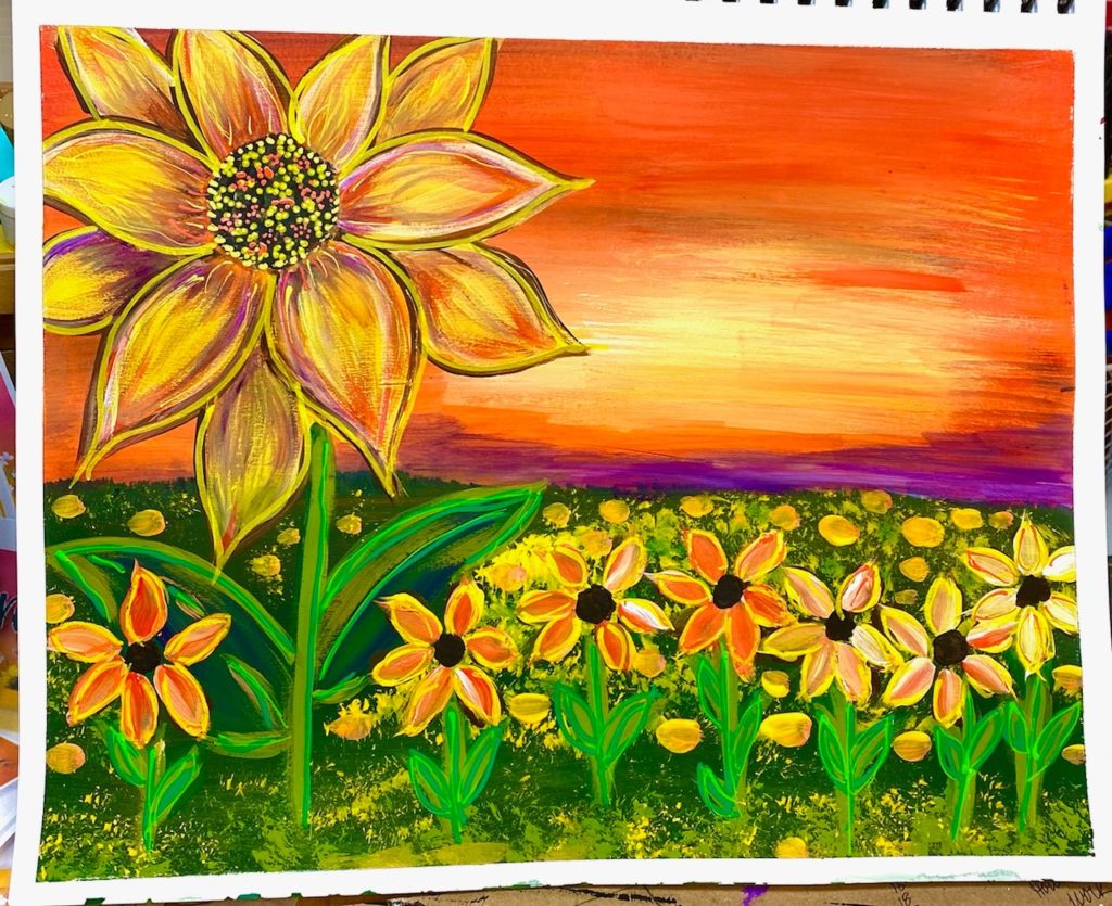 sunflower landscape painting by Julie Yacos