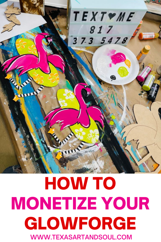 how to monetize your glowforge with image of flamingo wood cut outs