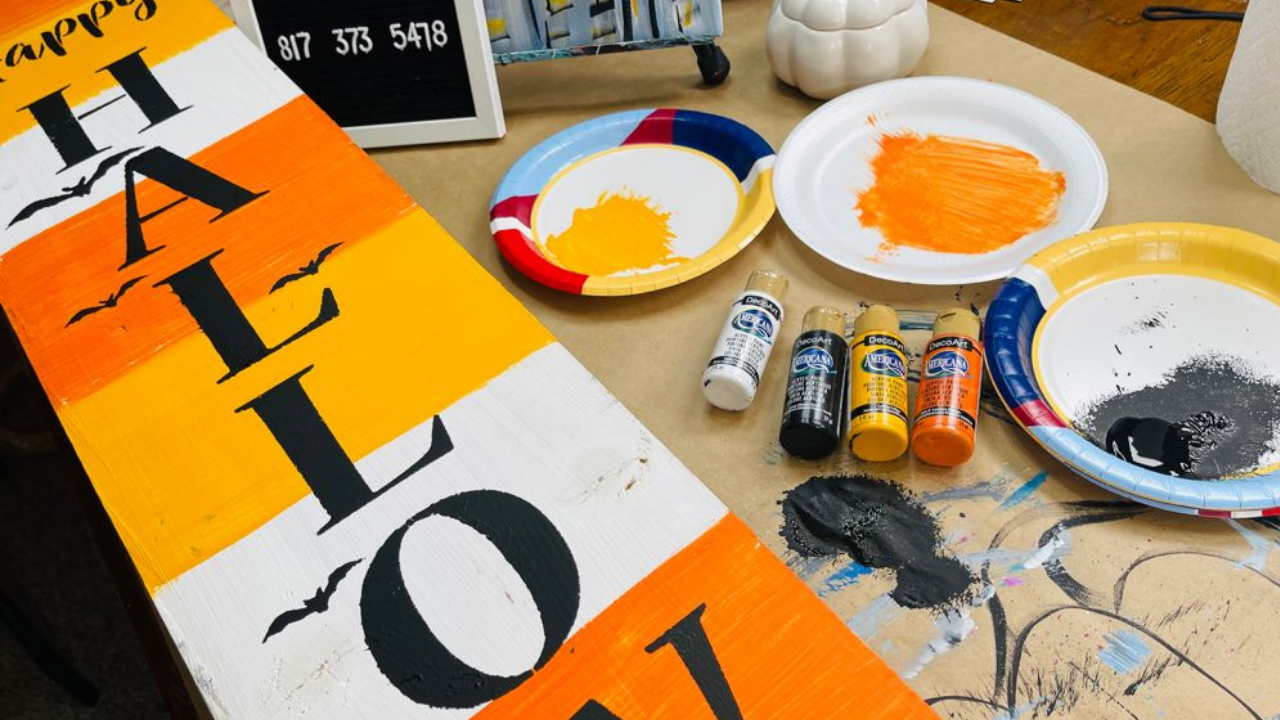 Step-By-Step Painting Tutorial: How to Paint a Candy Corn Halloween Porch Sign