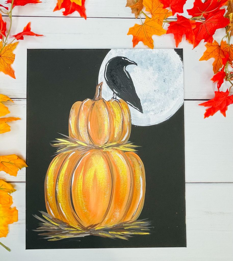 Painting of a crow with a pumpkin