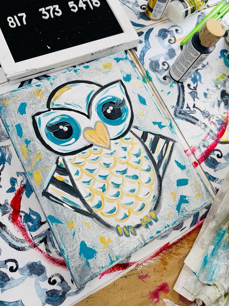 cute winter owl acrylic painting