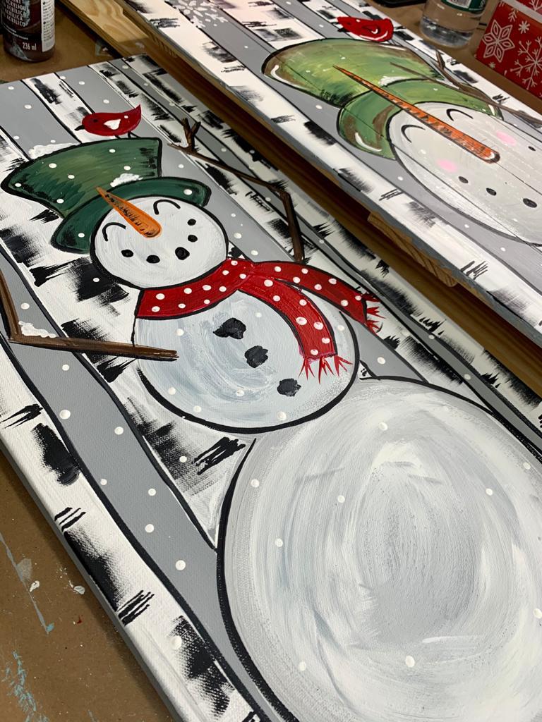 Snowman image you can make at a girl's night Christmas painting party